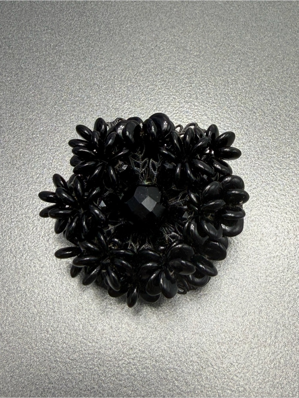 Vintage Miriam Haskell Black Beaded Floral Brooch
